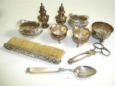 Lot 24 - Two pairs of silver salts, a pair of silver sugar nips etc