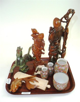 Lot 67 - A Chinese carved ivory cribbage counter, various carvings, a bronze horse etc