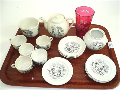 Lot 70 - A Staffordshire tea service and a cranberry beaker