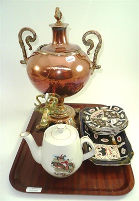 Lot 73 - A 19th century copper tea urn, a Ringtons teapot and a Japan pattern pottery sandwich set