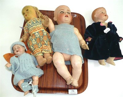 Lot 74 - Heubach Koppelsdorf bisque socket head doll '207', Armand Marseille bisque '352' baby flange...