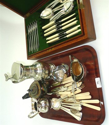 Lot 76 - Oak canteen of plated flatware etc