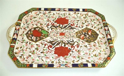 Lot 83 - A Crown Derby Imari pattern tray of canted rectangular form, 48cm