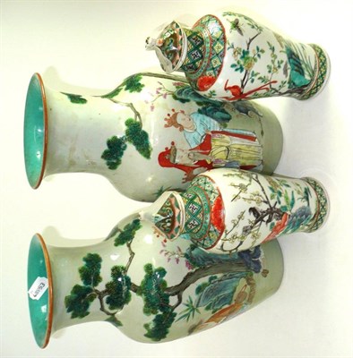 Lot 84 - A pair of late 19th century Chinese famille rose vases (restored) and a pair of late 19th...