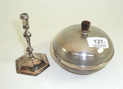 Lot 127 - A silver taperstick and a silver powder bowl and cover