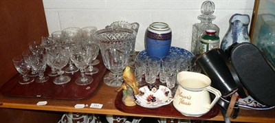 Lot 151 - Quantity of crystal, Chinese plate, Royal Doulton vase, binoculars, pair of watercolours signed...