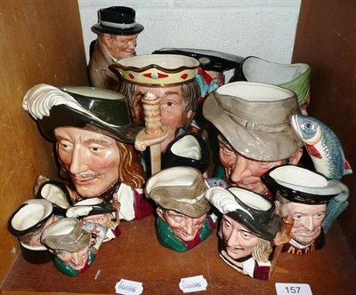 Lot 157 - Churchill Royal Doulton Toby jug, five other large character jugs and eight small character jugs