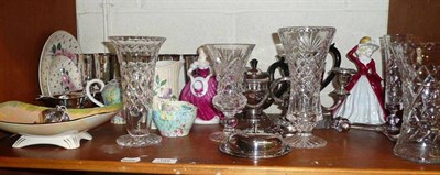 Lot 159 - Shelley 'Melody' teapot, sugar and cream, two silver serviette rings and a quantity of glass...