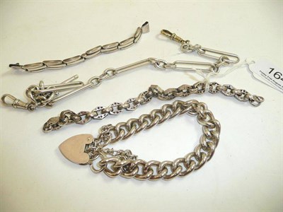 Lot 164 - A silver curb and lock bracelet, a trombone link chain, a watch bracelet and another