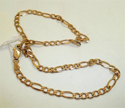 Lot 176 - A 9ct gold figaro link bracelet and another figaro chain (a.f.)