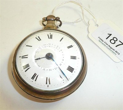 Lot 187 - A pair cased silver pocket watch with date indication