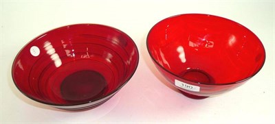 Lot 190 - Two Whitefriars ruby vases - ruby swag and ruby trailed