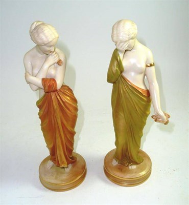 Lot 217 - A pair of Royal Worcester figures 'Love' and 'Sorrow' after models by James Hadley, shape...