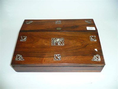 Lot 237 - A rosewood and mother of pearl inlaid writing slope, with key