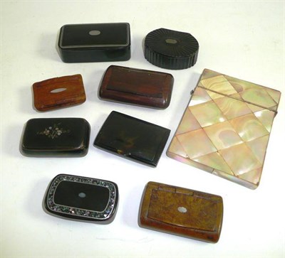 Lot 259 - Eight snuff boxes and a mother of pearl card case