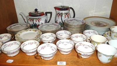 Lot 261 - French floral tea set, six gilt cabinet plates, Losol ware teapot, jug etc