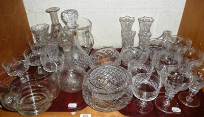 Lot 263 - A quantity of cut glass and crystal including a set of six glass sundae dishes with engraved...