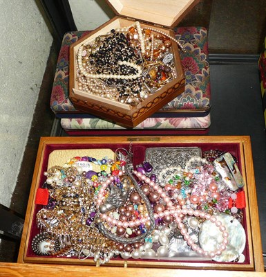 Lot 274 - Large quantity of costume jewellery, in four boxes, including two silver crowns, simulated...