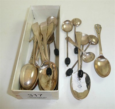 Lot 317 - A set of six silver bean end coffee spoons, nine various teaspoons and a salt spoon