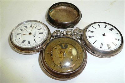 Lot 318 - A silver chronograph pocket watch, a silver pair cased pocket watch and movement (a.f.), a...