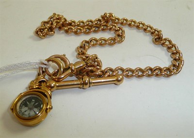 Lot 338 - A T-bar Albert chain with swivel fob, one side as a compass, the other with an intaglio