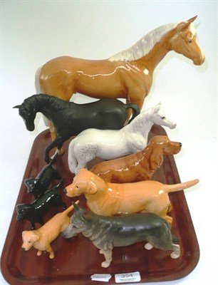 Lot 354 - Three Beswick horses including a Connemara and six Beswick dogs