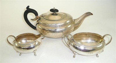 Lot 366 - Silver three piece tea service with Greek key motif