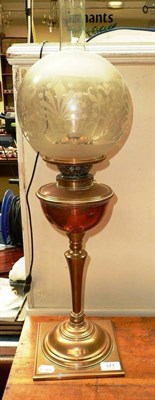 Lot 371 - W.A.S Benson copper and brass oil lamp, stamped Hinks and Sons patent