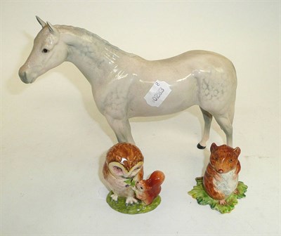 Lot 383 - A Royal Doulton grey horse, Beatrix Potter 'Old Mr Brown' and Beswick 'Johnny Town Mouse'