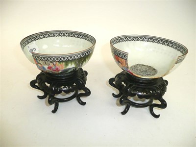 Lot 384 - A Chinese eggshell bowl on hardwood stand and a matching example (a.f.)