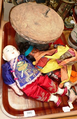 Lot 389 - Five various dolls and a tribal head rest