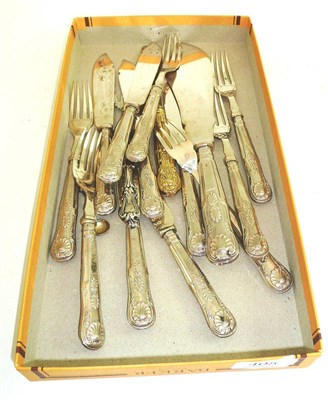 Lot 405 - A collection of silver handled king's pattern fish knives and forks