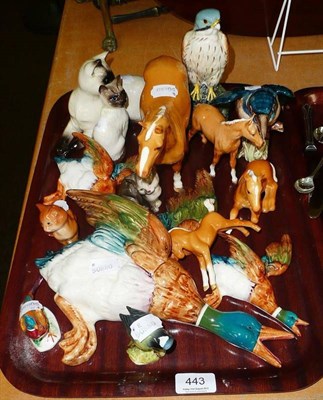 Lot 443 - Beswick including three flying ducks, kestrel, woodpecker, two other birds, palomino horse,...