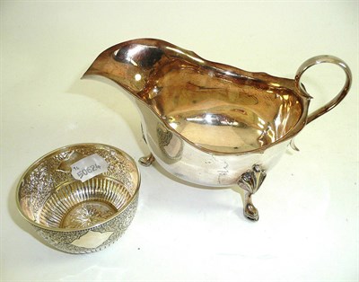 Lot 451 - A Victorian silver bowl and a plated sauce boat