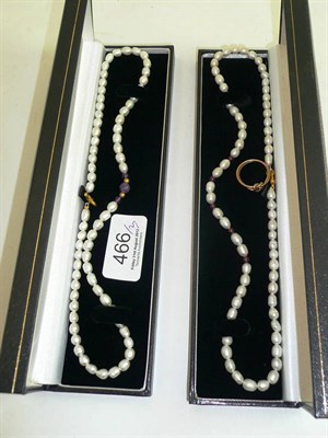 Lot 466 - Two freshwater pearl necklaces and a 9ct gold ring