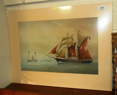 Lot 474 - Watercolour 'Boats on the Mersey'