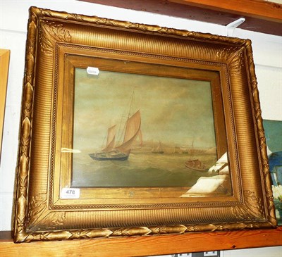 Lot 478 - Gilt framed oil, sailing boats signed R. Strutt