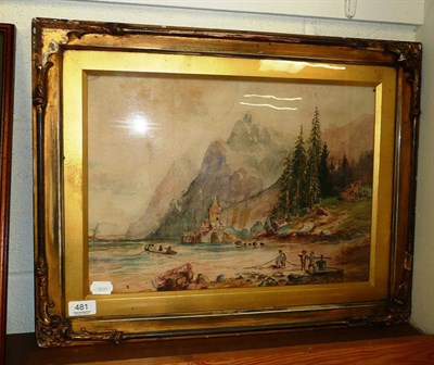 Lot 481 - N H Christiansen watercolour of figures and boats