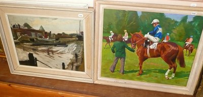 Lot 486 - Keith Trask oil painting 'Slipway, Moody's Yard', Tom Robbins painting 'Jockey on a racehorse...