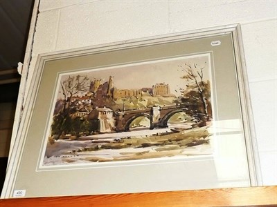 Lot 490 - Tom Oldham, watercolour, Richmond Castle