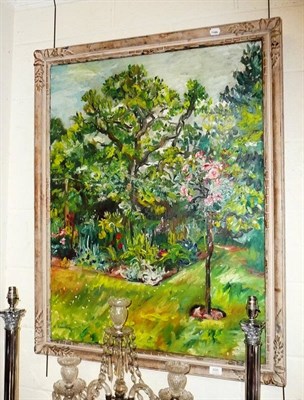 Lot 505 - Large oil Garden Scene by H Henderson