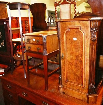 Lot 546 - Edwardian mahogany torchere, Victorian burr walnut bedside cabinet and reproduction walnut two...