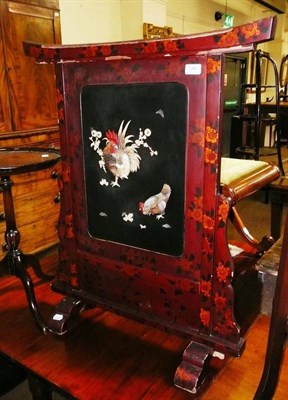 Lot 548 - A wooden and mother of pearl Japanese Shibayama firescreen (a.f.)