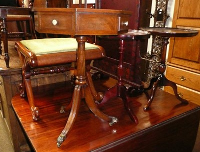 Lot 549 - A reproduction mahogany and walnut octagonal drum occasional table, two wine tables, and a...