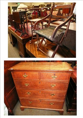 Lot 571 - A Georgian oak chest of drawers, inlaid Sutherland table, bentwood chair, wall cabinet etc