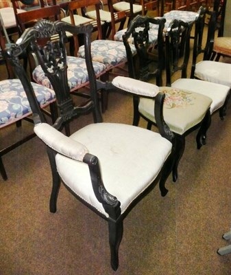 Lot 596 - Six piece Victorian salon suite comprising; two nursing chairs, elbow chair, two dining chairs...