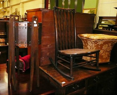 Lot 625 - Victorian upholstered stool, rocking chair and brass log bin