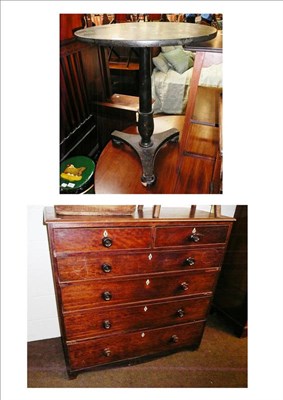 Lot 629 - A Victorian papier mache tripod table and a 19th century mahogany five height chest of drawers