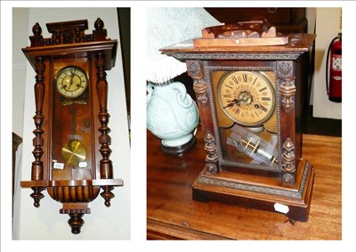 Lot 649 - A Vienna drop dial wall clock, (a.f.) and a mantel clock (2)