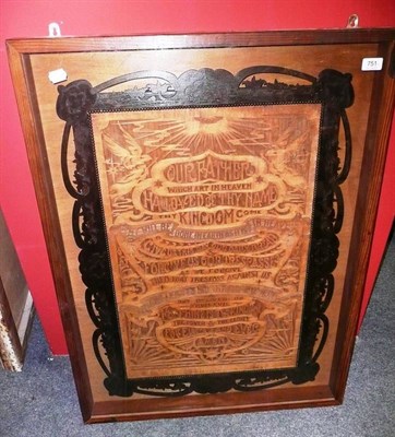 Lot 751 - A fret carved depiction of The Lord's Prayer in a glazed fret display case and a Victorian...